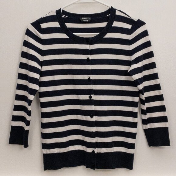 Talbots Pima Cotton Striped Cardigan – XS | Classic Navy & White Layers - Picture 1 of 3